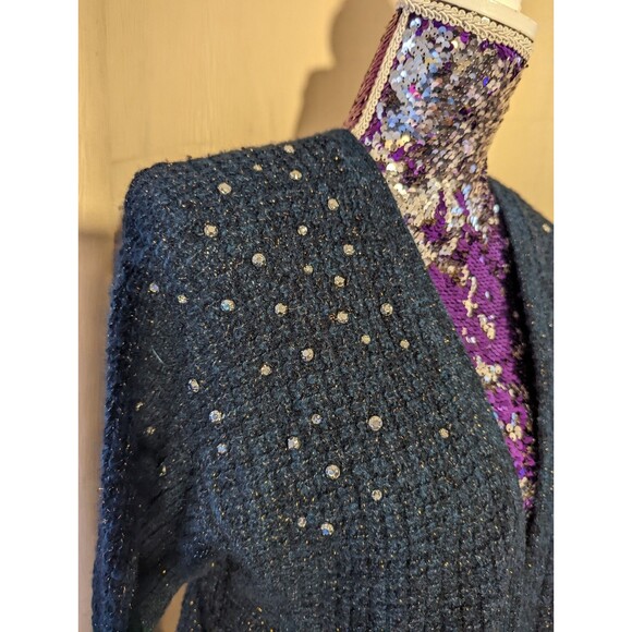 Lane Bryant 14/16 Navy Blue & Gold Cardigan Sweater with Studded Shoulder - Picture 2 of 7